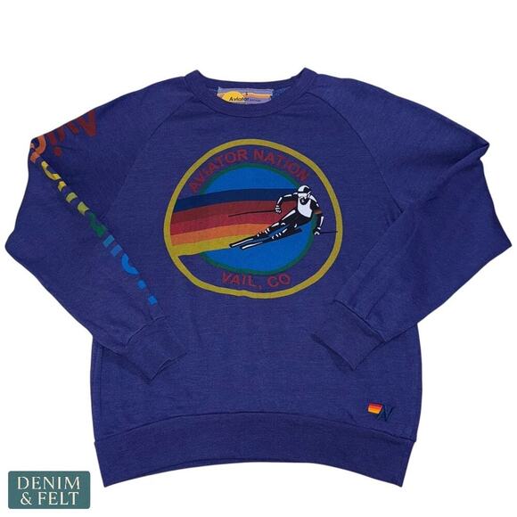 Aviator Nation Vail Ski Crewneck Sweatshirt Small Purple Rainbow Logo USA - Picture 1 of 15